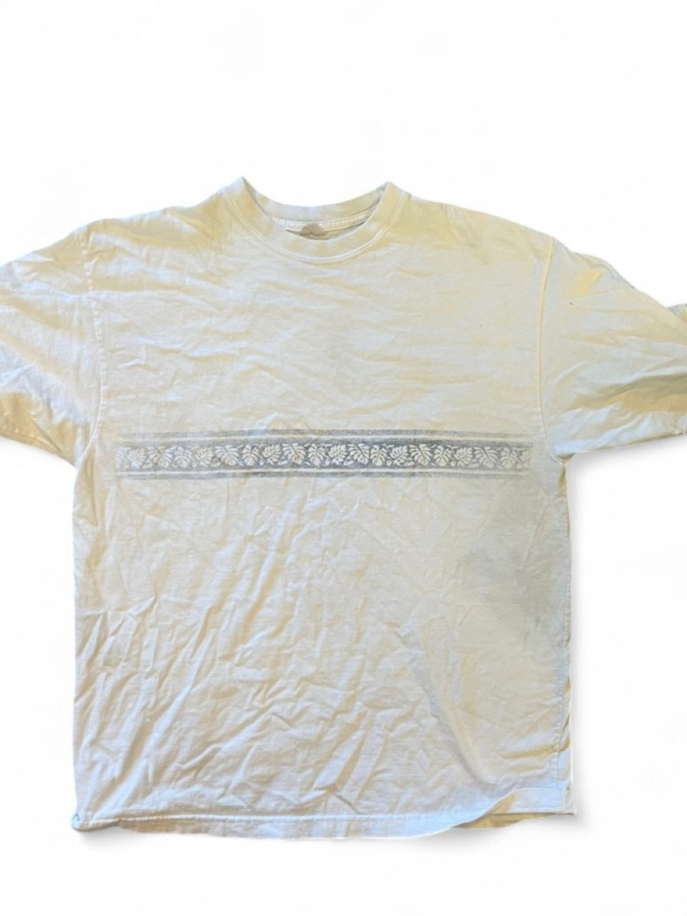 Newport White Short-Sleeve vintage Crewneck Tee with Blue Floral Chest Stripe
